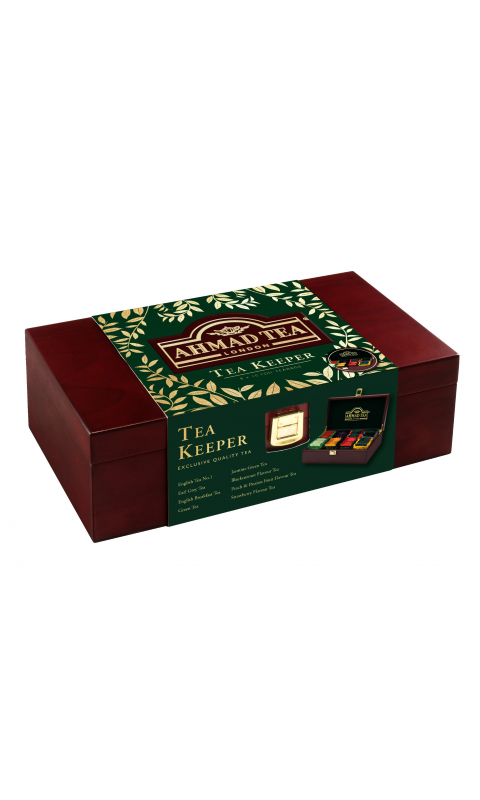 Ahmad Tea Selection of Black, Green and Flavored Teabags in Tea Kepper